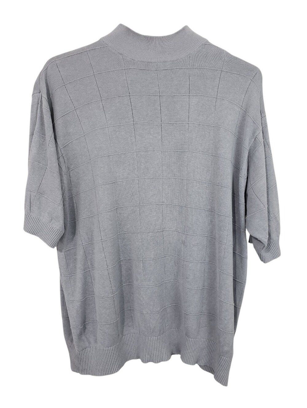 Paul Fredrick Gray Vintage Grid Pattern Silk Mock Neck Knit Sweater Top Size M